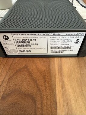 Motorola AC1900 Cable Modem-Router Combo in Black